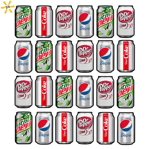 Soda Variety Pack - Soft Soda Drinks - Diet Soda - Drinks Variety Pack - Pepsi - Coca Cola - Mt Dew - Dr Pepper - Diet Coca Cola - Diet Pepsi - Diet Dr Pepper - 12 Oz Soda - 24 Cans Soda Pack - Headzr