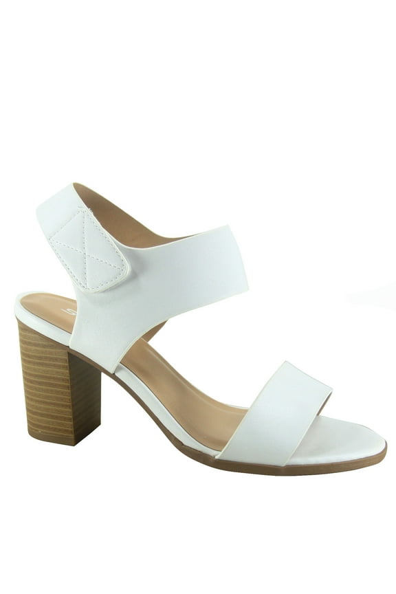 Wait Womens Open Toe Chunky Heel Ankle Strap Block High Heel Dress Sandals ( White, 8.5 )