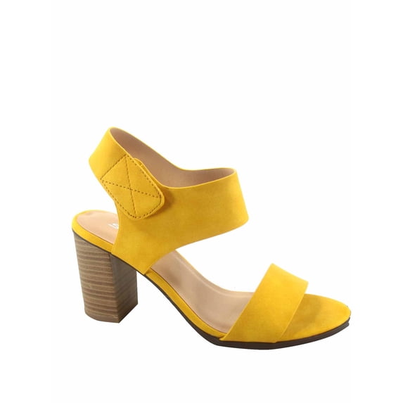 Soda Wait Womens Open Toe Chunky Heel Ankle Strap Block High Heel Dress Sandals ( Yellow, 7.5 )