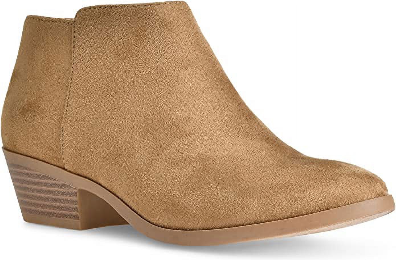 Soda Western Mug Natural Ankle BootieLow Chunky Block Stacked Heel
