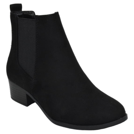 Soda Women Ankle Boots Elastic Sides Slip On Booties Block Heel Suede TEAPOT-S Black 6.5