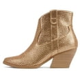 thumbnail image 1 of Soda Women Ankle Boots Pointed Toe Low Heel Rhinestone Bling Short Western Cowboy Booties Side Zipper BREW-S Rose Gold Bronze 8, 1 of 5