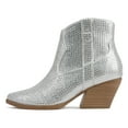 thumbnail image 1 of Soda Women Ankle Boots Pointed Toe Low Heel Rhinestone Bling Short Western Cowboy Booties Side Zipper BREW-S Silver 9, 1 of 5