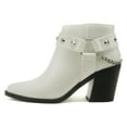 thumbnail image 1 of Soda Women Ankle Boots Side Zipper Back Chain Studded Booties Block Heel Pointy Toe ECOMM-S White 6.5, 1 of 4