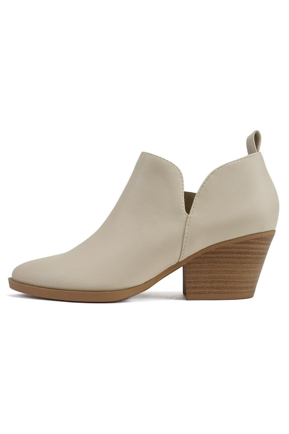 Women Ankle Boots Side Zipper Booties V Cut Pointed Toe Low Heel SECTORY-S Beige Bone 6