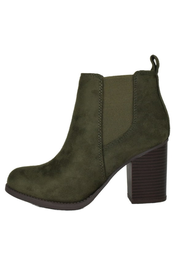 Women Ankle Boots Slip-On Booties Elastic Shaft Pointed Toe Block High Heel PHYSIC-S Forest Green Khaki 7.5