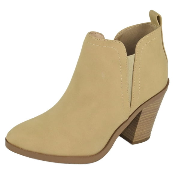 Soda Women Ankle Boots Slip On Booties V Cut Shaft Pointed Toe SENSE-S Sand Beige Nude Nubuck 5.5