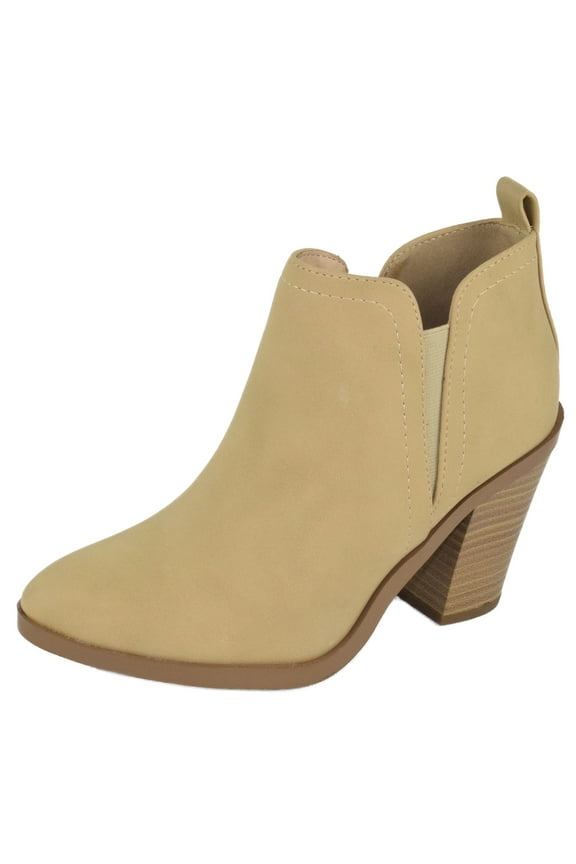 Women Ankle Boots Slip On Booties V Cut Shaft Pointed Toe SENSE-S Sand Beige Nude Nubuck 5.5