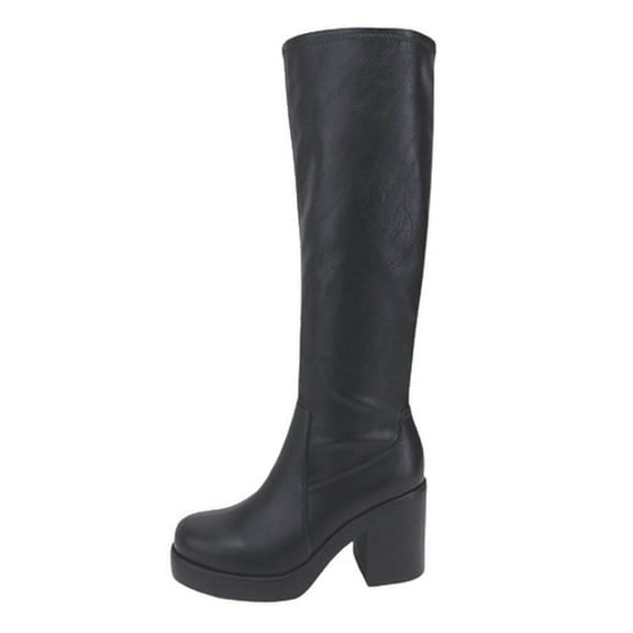 Soda Women Block Chunky Heel Knee High Boots Platform Side Zipper SONIA-H Black PU 10