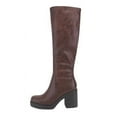 thumbnail image 1 of Soda Women Block Chunky Heel Knee High Boots Platform Side Zipper SONIA-H Brown 11, 1 of 4