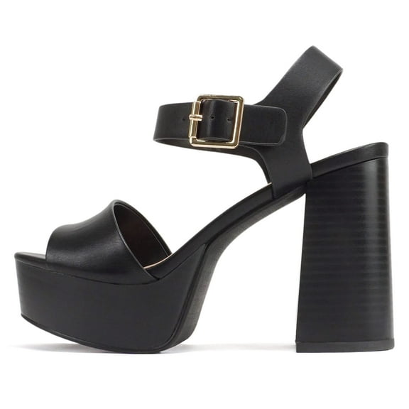 Soda Women Block Chunky Stacked High Heels Sandals Open Toe Platform Ankle Strap Band OPTIONS-S Black PU 8.5