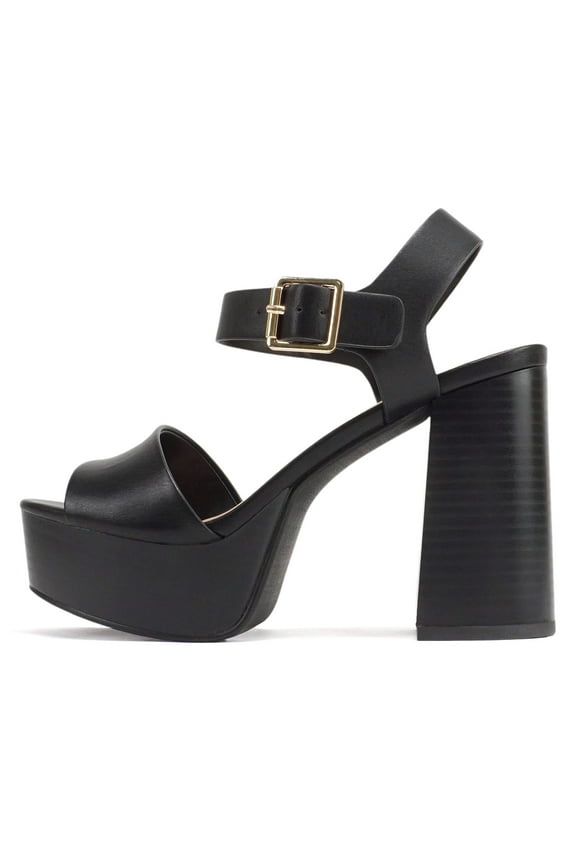 Women Block Chunky Stacked High Heels Sandals Open Toe Platform Ankle Strap Band OPTIONS-S Black PU 8.5