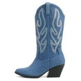thumbnail image 1 of Soda Women Boots Pointed Toe Low Heel Rhinestone Bling Mid-Calf Western OZIE-S Blue Denim 6.5, 1 of 4