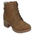 thumbnail image 1 of Soda Women Chunky High Heel Combat Army Military Riding Boots Booties Lug Sole Single-S Tan Brown 6.5, 1 of 3