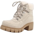 thumbnail image 1 of Soda Women Chunky Thick Heels Lug Sole Faux Fur Ankle Combat Boots Lace Up Side Zipper Booties Saffi, 1 of 3