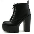 thumbnail image 1 of Soda Women Chunky Thick High Heels Ankle Boots Hidden Platform Lace Up Side Zipper Booties SETUP-S Black PU 8.5, 1 of 4