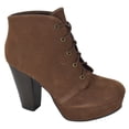 thumbnail image 1 of Soda Women Chunky Thick High Heels Ankle Boots Platform Lace Up Booties AGENDA-S Tan Dark Brown 8.5, 1 of 3