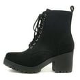 thumbnail image 1 of Soda Women Chunky Thick High Heels Combat Lug Sole Ankle Boots Platform Lace Up Booties Side Zipper Fuzzy-S Black 9, 1 of 4