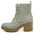 thumbnail image 1 of Soda Women Chunky Thick High Heels Combat Lug Sole Ankle Boots Platform Lace Up Booties Side Zipper Fuzzy-S Gray 5.5, 1 of 4