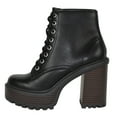 thumbnail image 1 of Soda Women Chunky Thick High Heels Combat Lug Sole Ankle Boots Platform Lace Up Booties Side Zipper Volume-S Black / Brown Sole 8, 1 of 4