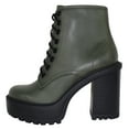 thumbnail image 1 of Soda Women Chunky Thick High Heels Combat Lug Sole Ankle Boots Platform Lace Up Booties Side Zipper Volume-S Green Khaki 8.5, 1 of 4