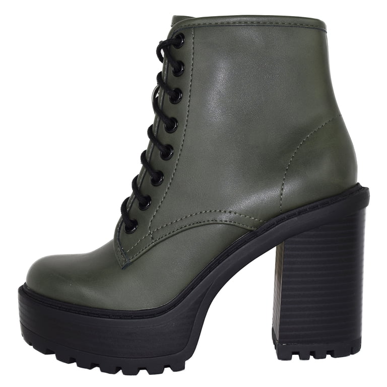 Soda Women Chunky Thick High Heels Combat Lug Sole Ankle Boots 