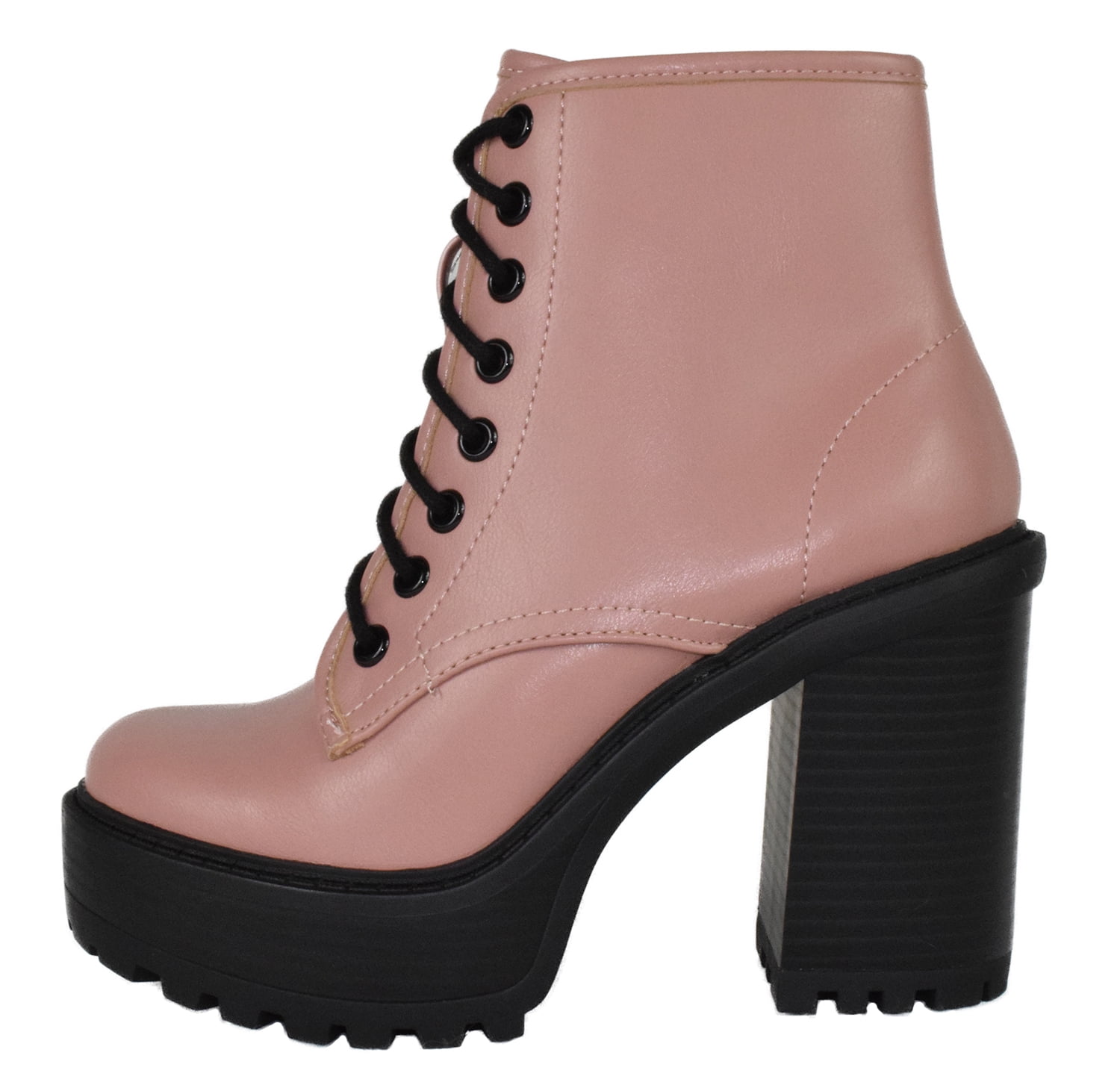 Soda Women Chunky Thick High Heels Combat Lug Sole Ankle