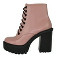 thumbnail image 1 of Soda Women Chunky Thick High Heels Combat Lug Sole Ankle Boots Platform Lace Up Booties Side Zipper Volume-S Pink Mauve 8.5, 1 of 4