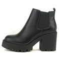 thumbnail image 1 of Soda Women Chunky Thick Lug Sole Heels Ankle Boots Hidden Platform Elastic Sides Booties BLISS-S Black PU 11, 1 of 4