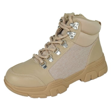 Soda Women Combat Ankle Boots Army Lace Up Booties Work Style ROLL-G Beige Nude 10