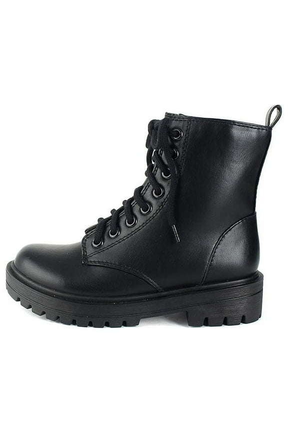 Women Combat Army Military Motorcycle Riding Platform Boots Side Zipper FIRM-S Black PU 8.5