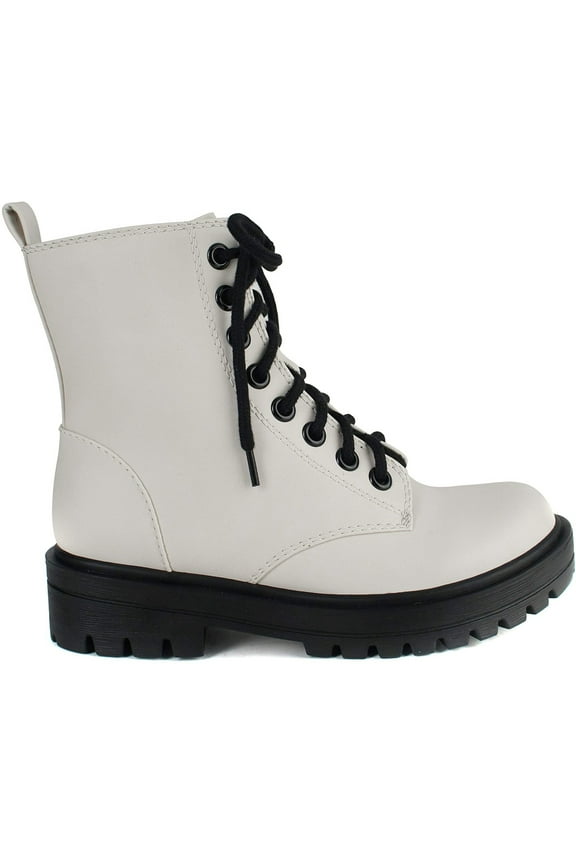 Women Combat Army Military Motorcycle Riding Platform Boots Side Zipper FIRM-S White 10