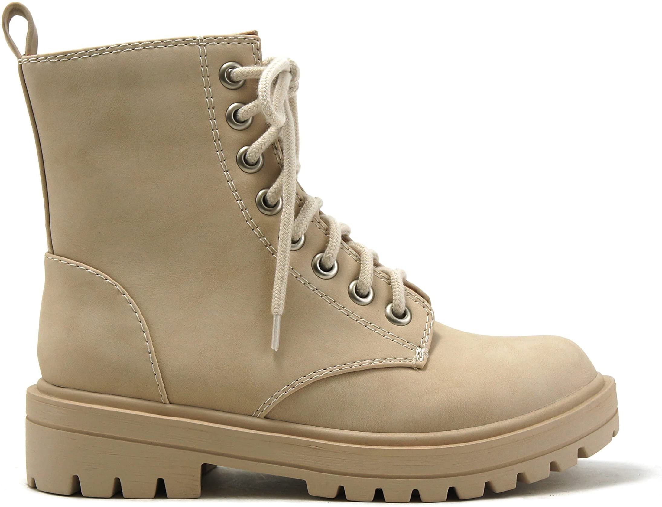 Soda Women Combat Army Military Motorcycle Riding Platform Lug Boots Side Zipper FIRM S Camel Beige 7