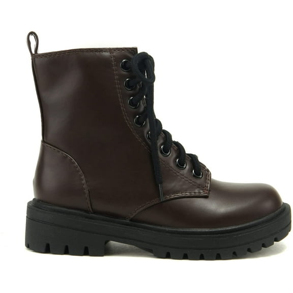Soda Women Combat Army Military Motorcycle Riding Platform Lug Boots Side Zipper FIRM-S Dark Brown 7.5