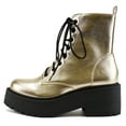 thumbnail image 1 of Soda Women Combat Army Military Riding Platform Lug Sole Block High Heel Boots Side Zipper Lace Up FLING-S Gold 5.5, 1 of 4