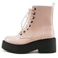 thumbnail image 1 of Soda Women Combat Army Military Riding Platform Lug Sole Block High Heel Boots Side Zipper Lace Up FLING-S Light Pink Blush Patent 8.5, 1 of 4