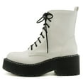 thumbnail image 1 of Soda Women Combat Army Military Riding Platform Lug Sole Block High Heel Boots Side Zipper Lace Up FLING-S White PU 7, 1 of 4