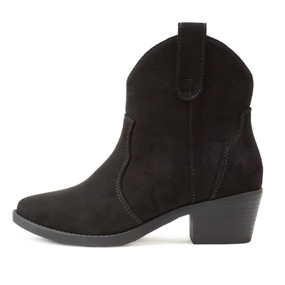 Soda Women Cowboy Western Stitched Ankle Boots Pointed Toe Short Low Block Heel Booties JORIAH-S Black Suede 8.5