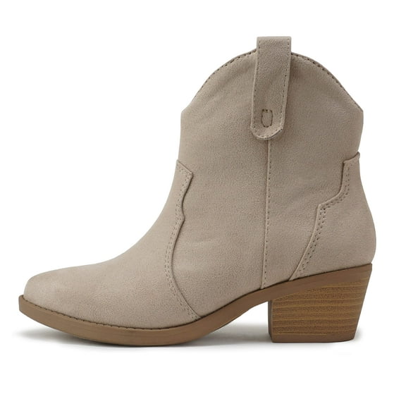 Soda Women Cowboy Western Stitched Ankle Boots Pointed Toe Short Low Block Heel Booties JORIAH-S Clay Beige 11