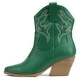 thumbnail image 1 of Soda Women Cowgirl Cowboy Western Stitched Ankle Boots Pointed Toe Short Booties High Top Blazing Green 7, 1 of 4