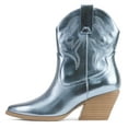 thumbnail image 1 of Soda Women Cowgirl Cowboy Western Stitched Ankle Boots Pointed Toe Short Booties High Top Blazing Light Blue Metallic 9, 1 of 4