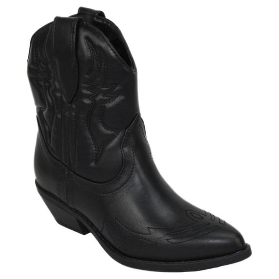 Soda Women Cowgirl Cowboy Western Stitched Ankle Boots Pointed Toe Short Booties RIGGING-S Black 8