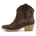 thumbnail image 1 of Soda Women Cowgirl Cowboy Western Stitched Ankle Boots Pointy Toe Short Low Stack Booties GESSO-S Brown 7.5, 1 of 4