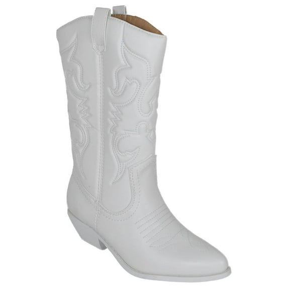 Soda Women Cowgirl Cowboy Western Stitched Boots Pointy Toe Knee High Reno-S All White 10