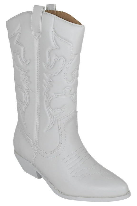 Women Cowgirl Cowboy Western Stitched Boots Pointy Toe Knee High Reno-S All White 10