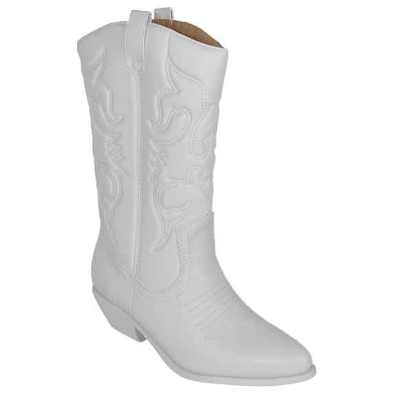 Soda Women Cowgirl Cowboy Western Stitched Boots Pointy Toe Knee High Reno-S All White 5.5