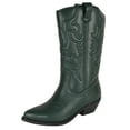 thumbnail image 1 of Soda Women Cowgirl Cowboy Western Stitched Boots Pointy Toe Knee High Reno-S Dark Green 9, 1 of 4