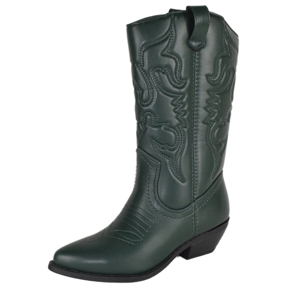 Soda Women Cowgirl Cowboy Western Stitched Boots Pointy Toe Knee High Reno-S Dark Green 9