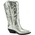 thumbnail image 1 of Soda Women Cowgirl Cowboy Western Stitched Boots Pointy Toe Knee High Reno-S Metallic Silver 10, 1 of 4