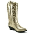 thumbnail image 1 of Soda Women Cowgirl Cowboy Western Stitched Boots Pointy Toe Knee High Reno-S Metallic gold 9, 1 of 4